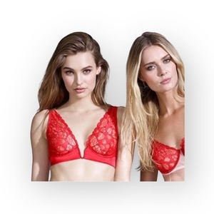 new Mimi Holliday ❤︎ Poison Ivy V Plunge ❤︎ Heart Shaped Lace Bra ❤︎ Scarlet Red